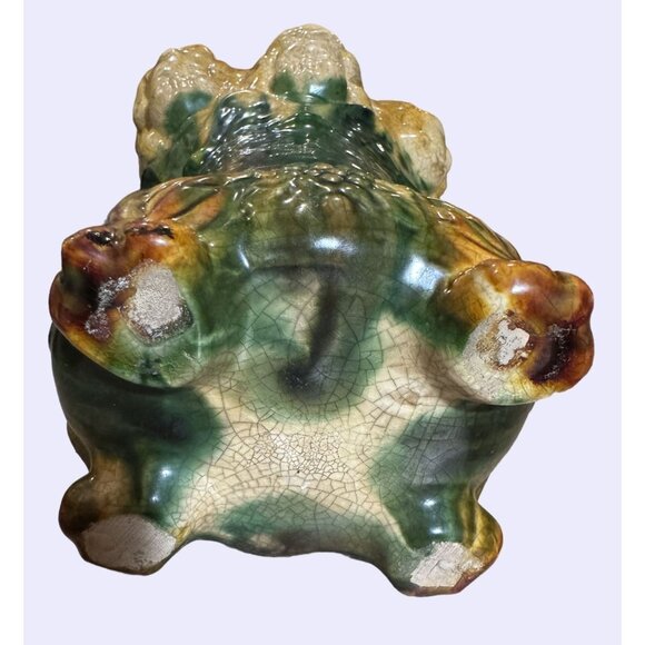 Vintage Majolica Style Glazed Ceramic Vase Putti Cherubs Green & Yellow Floral - Picture 8 of 9